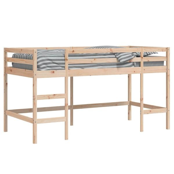 vidaXL Cama alta de ni&ntilde;os con escalera madera maciza pino 90x190 cm