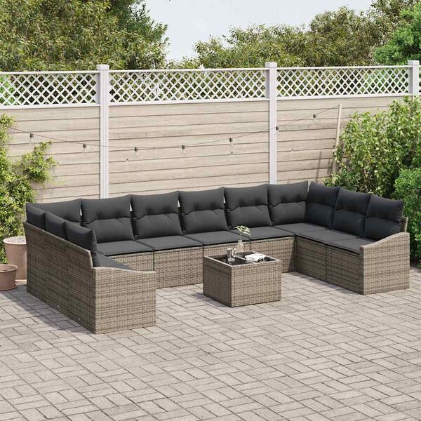 vidaXL Conjunto de sofá de jardín 11 pcs Gris Claro ratán sintético