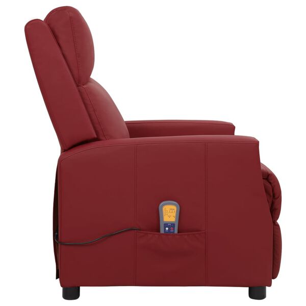 vidaXL Sill&oacute;n de masaje elevable cuero sint&eacute;tico rojo tinto