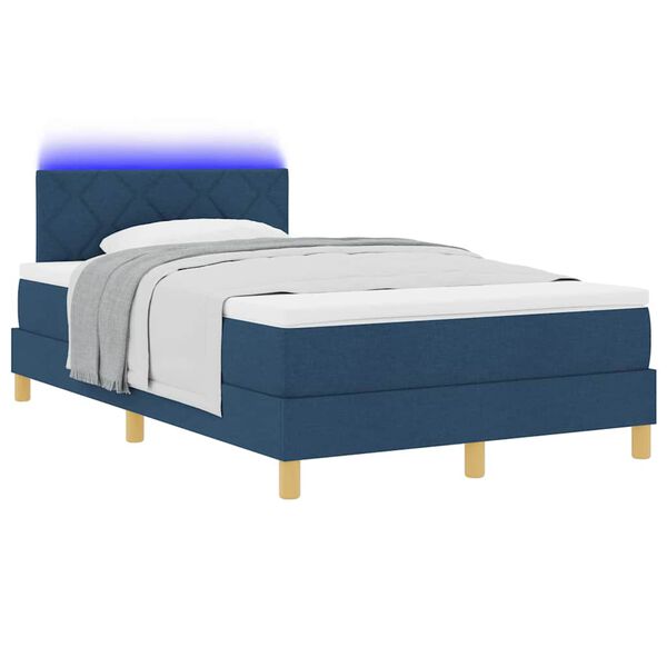 vidaXL Cama Box Spring LED con colch&oacute;n con LED Azul 120 x 190 cm tela