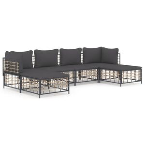 vidaXL Juego de muebles de jard&iacute;n 6 pzas cojines antracita rat&aacute;n PE
