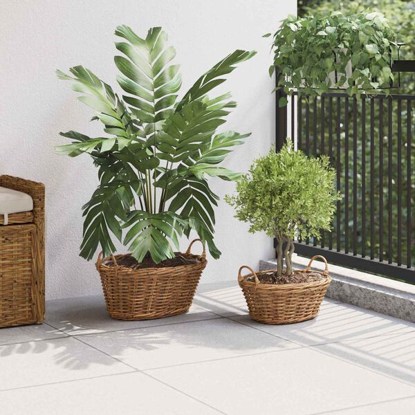 vidaXL Cesta para Plantas con almacenamiento 2 pcs Marr&oacute;n Ratan Lacak
