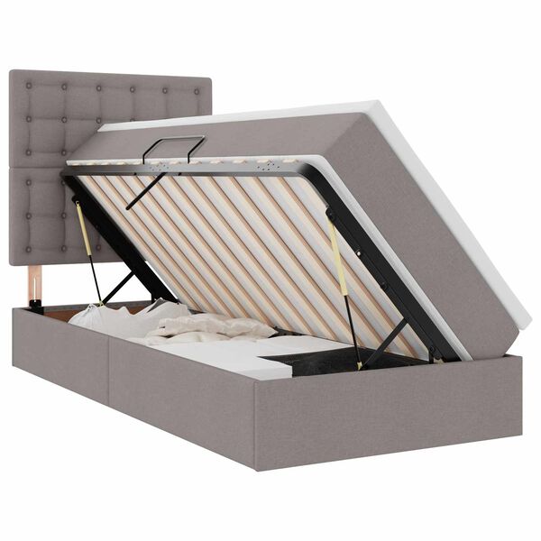 vidaXL Cama con almacenamiento y colch&oacute;n Taup&eacute; 90 x 200 cm Poli&eacute;ster