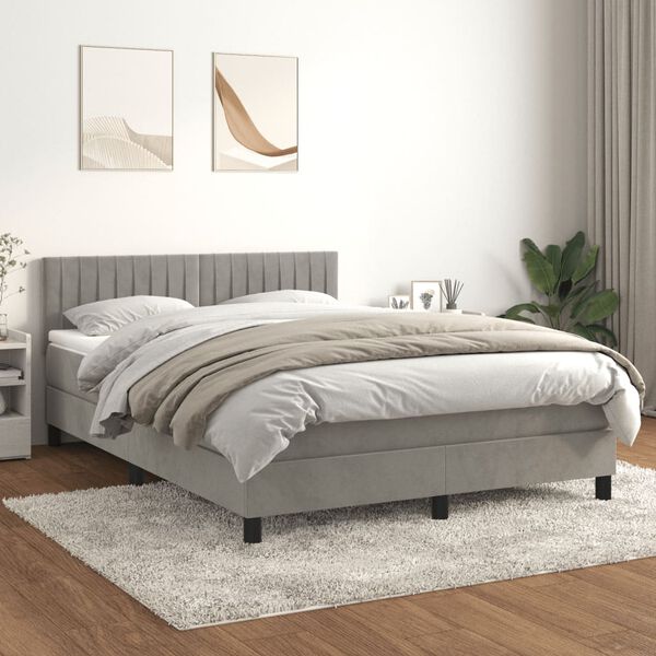 vidaXL Cama box spring con colch&oacute;n terciopelo gris claro 140x190 cm