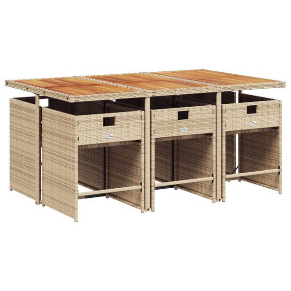 vidaXL Set comedor de jard&iacute;n 7 pzas con cojines rat&aacute;n sint&eacute;tico beige