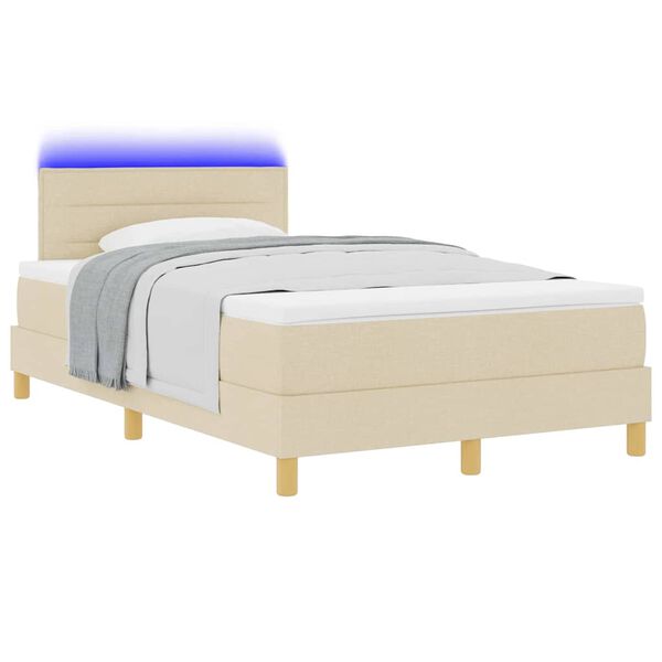 vidaXL Cama Box Spring LED con colch&oacute;n con LED Crema 120 x 200 cm tela