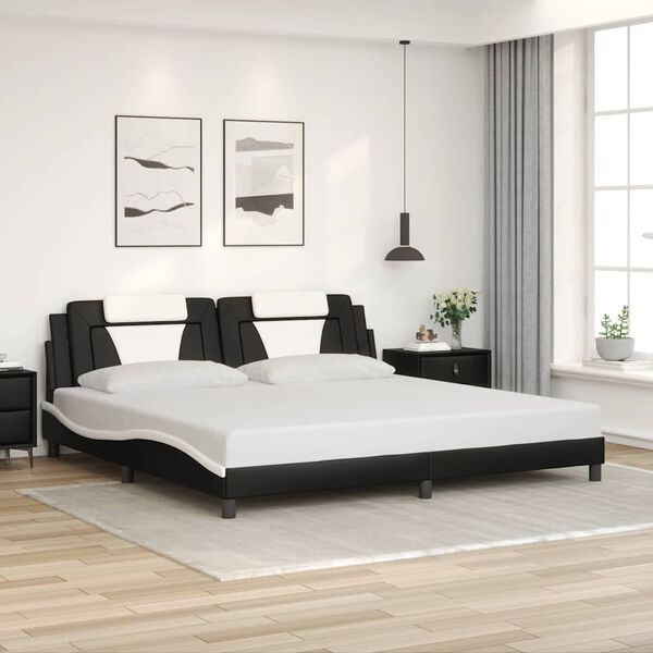 vidaXL Estructura de cama Viana sin colch&oacute;n cuero sint&eacute;tico negro blanco 200x200 cm