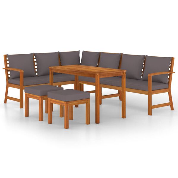 vidaXL Juego comedor jard&iacute;n y cojines 7 piezas madera maciza acacia