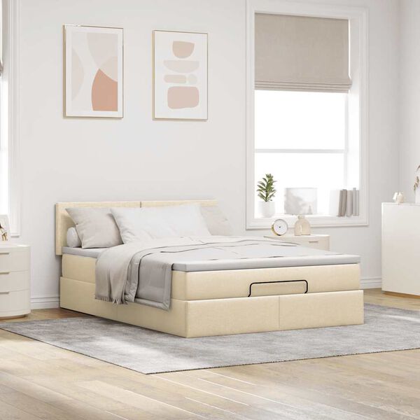 vidaXL Cama otomana con colch&oacute;n de tela color crema 140x200 cm