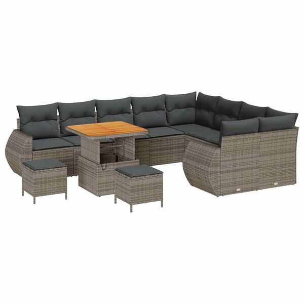 vidaXL Conjunto de sof&aacute;s de jard&iacute;n 12 pcs Gris rat&aacute;n sint&eacute;tico