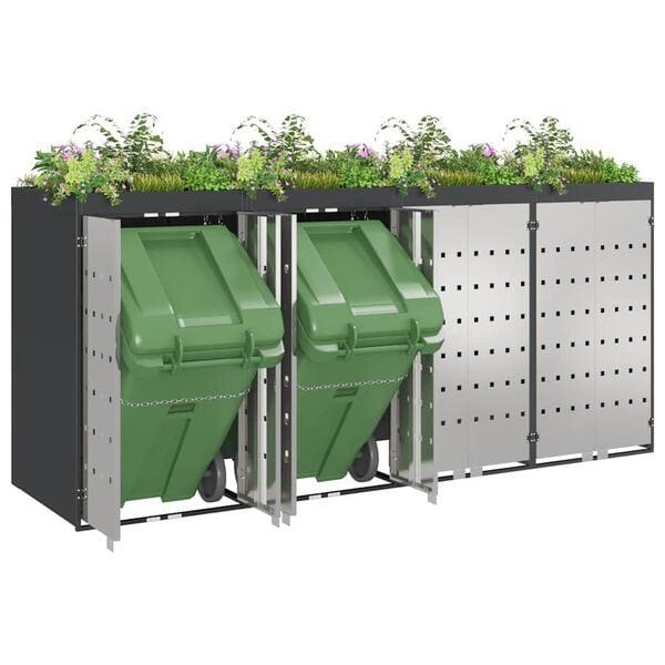 vidaXL Almacenamiento de cubos Wheelie para 3 cubos Antracita