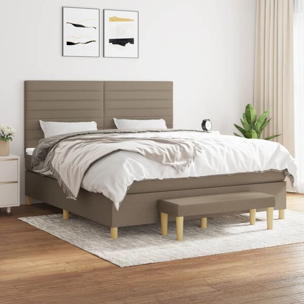 vidaXL Cama box spring con colch&oacute;n tela gris taupe 180x200 cm