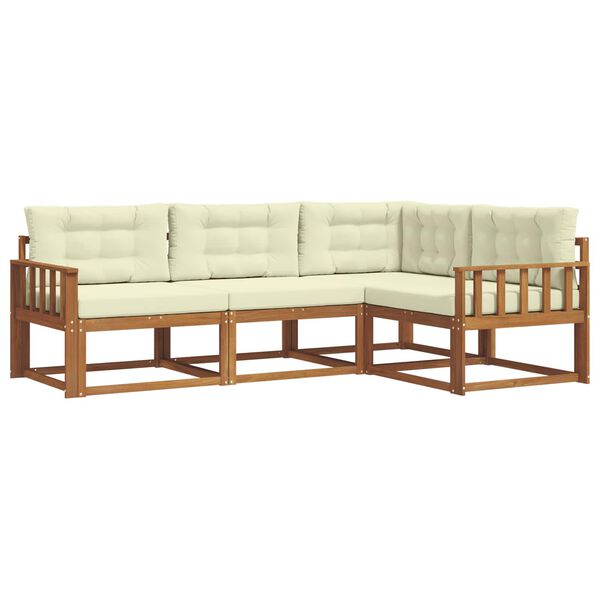vidaXL Conjunto de sof&aacute;s de exterior con coj&iacute;n 4 pcs Natural y Crema