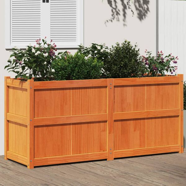 vidaXL Jardinera exterior madera maciza pino marrón cera 150x50x70 cm