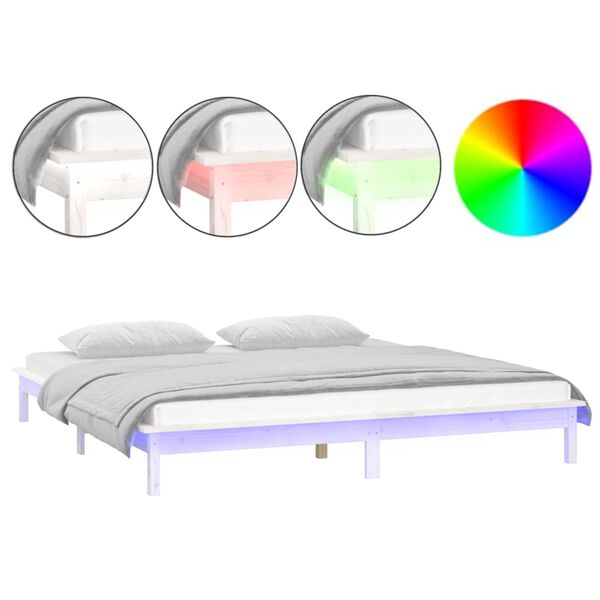vidaXL Estructura de cama con LED madera maciza blanca 120x190 cm