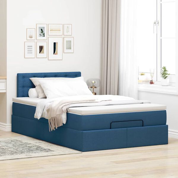 vidaXL Cama otomana con colch&oacute;n tela azul 120x200 cm