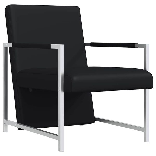 vidaXL Sillón con patas cromadas cuero sintético negro