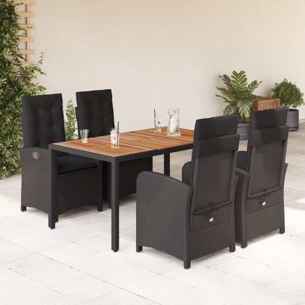 vidaXL Set de muebles jard&iacute;n 5 pzas con cojines rat&aacute;n sint&eacute;tico negro