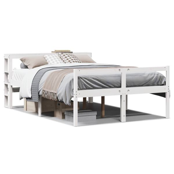 vidaXL Cama personas mayores y cabecero madera pino blanco 140x190 cm