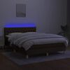 vidaXL Cama box spring colch&oacute;n luces LED tela marr&oacute;n oscuro 140x190 cm