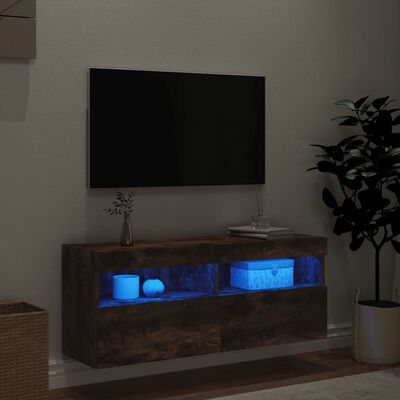 vidaXL Mueble de TV de pared con luces LED roble ahumado 100x30x40 cm