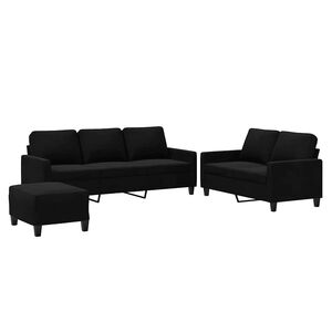 vidaXL Juego de sof&aacute;s con cojines 3 piezas terciopelo negro