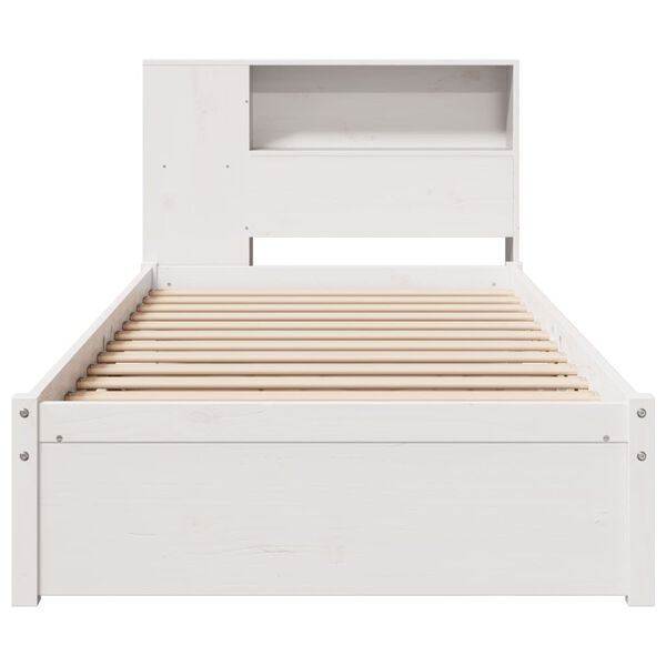 vidaXL Cama con estantería sin colchón madera maciza blanca 75x190 cm