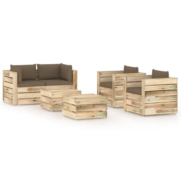 vidaXL Muebles de jard&iacute;n 6 piezas con cojines madera impregnada verde