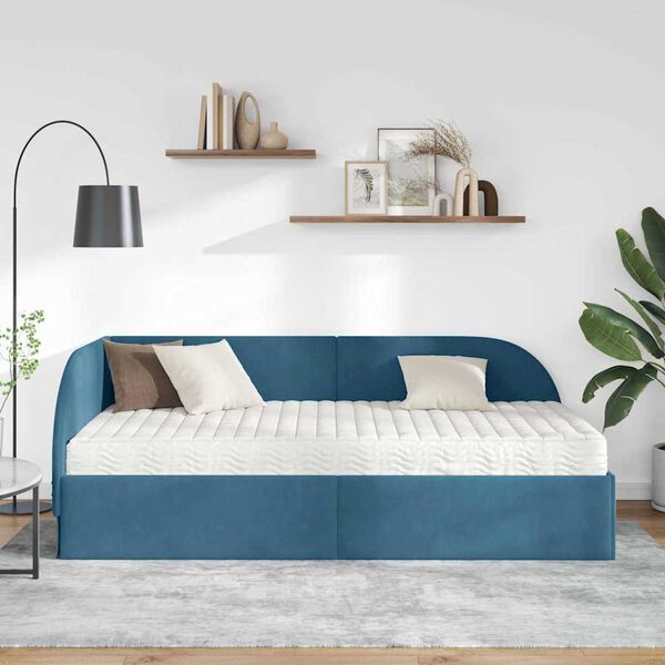 vidaXL Estructura de Cama Esquina con Colch&oacute;n 2 pcs Azul Terciopelo