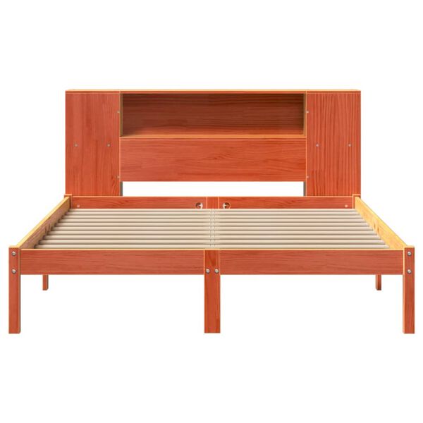 vidaXL Cama con estanter&iacute;a sin colch&oacute;n madera maciza marr&oacute;n 140x190 cm