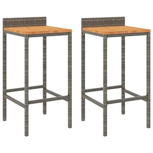 vidaXL Taburetes altos 2 uds madera de acacia y rat&aacute;n sint&eacute;tico gris
