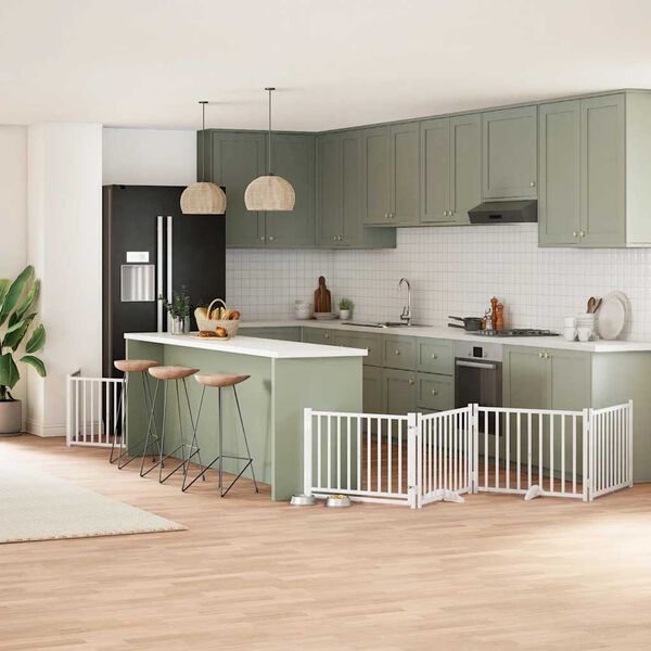 vidaXL Puerta de perros plegable 6 paneles madera &aacute;lamo blanca 480 cm