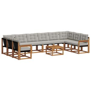 vidaXL Conjunto de sof&aacute;s de exterior 11 pcs Gris Natural y Claro