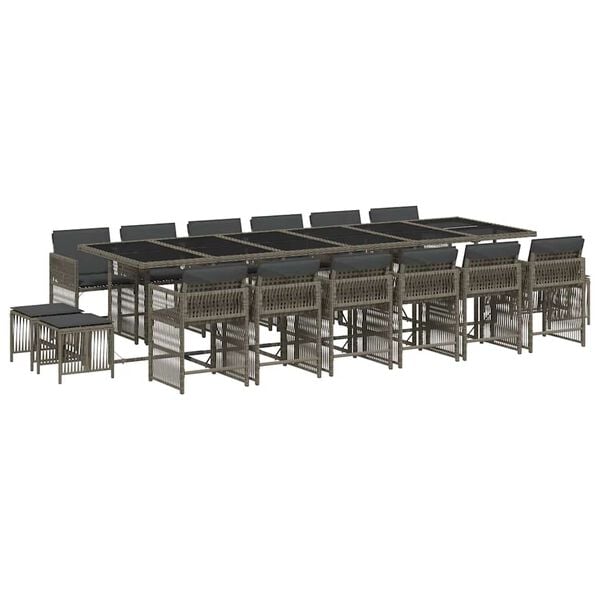 vidaXL Set comedor de jard&iacute;n 17 pzas y cojines rat&aacute;n sint&eacute;tico gris