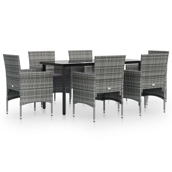 vidaXL Juego de comedor de jardín 7 piezas con cojines gris y negro