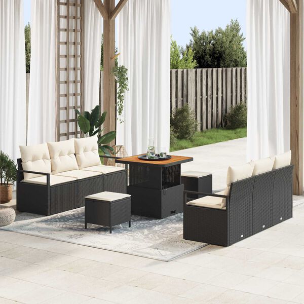 vidaXL Conjunto de sof&aacute;s de jard&iacute;n 9 pcs Negro rat&aacute;n sint&eacute;tico