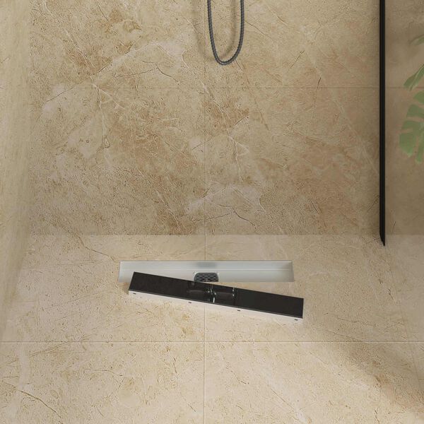 vidaXL Desag&uuml;e de ducha con tapa de vidrio y sif&oacute;n 360&deg; Negro 50 cm