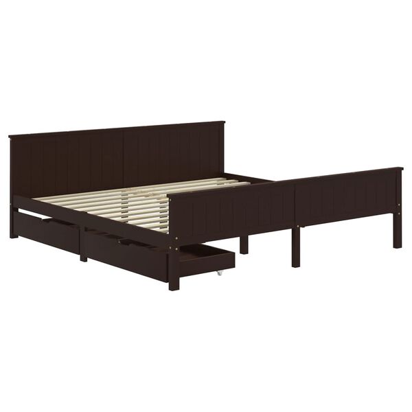 vidaXL Estructura cama 2 cajones madera pino marr&oacute;n oscuro 180x200 cm
