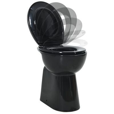 vidaXL Inodoro sin bordes cierre suave 7 cm alto cerámica negro