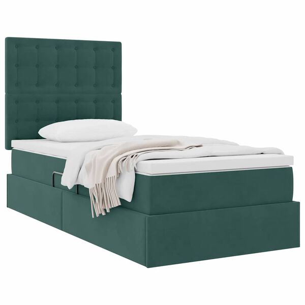 vidaXL Cama con almacenamiento y colch&oacute;n Verde oscuro 90 x 190 cm