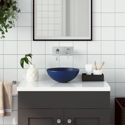 vidaXL Lavabo de cuarto de baño redondo de cerámica azul oscuro