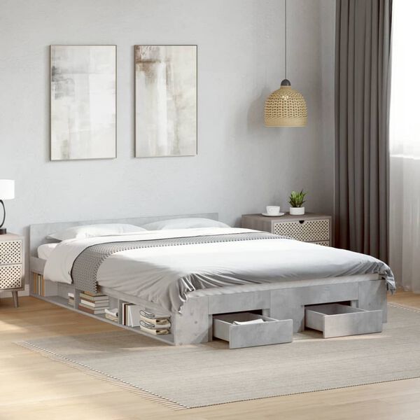 vidaXL Cama con cajones madera ingenier&iacute;a gris hormig&oacute;n 120x200 cm