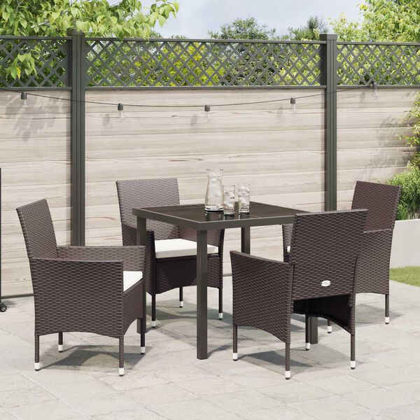 vidaXL Conjunto de Comedor de Jard&iacute;n 5 pcs Marr&oacute;n rat&aacute;n sint&eacute;tico