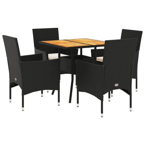 vidaXL Set de comedor jard&iacute;n 5 pzas con cojines rat&aacute;n PE acacia negro