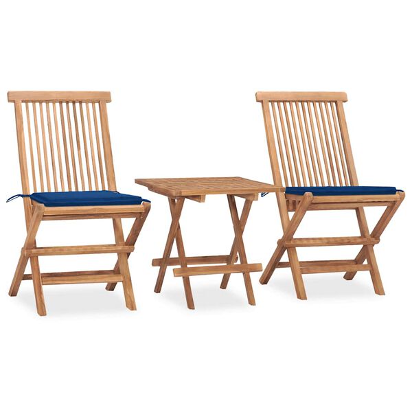vidaXL Set comedor de jard&iacute;n plegable 3 piezas madera de teca cojines