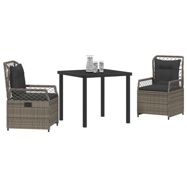 vidaXL Conjunto de Comedor de Jard&iacute;n 3 pcs Gris rat&aacute;n sint&eacute;tico