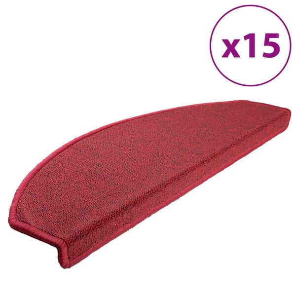 vidaXL Felpudos para escaleras 15 unidades 65x24x4 cm Rojos Semicirculares Grandes