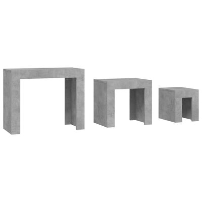 vidaXL Mesas de centro apilables 3 piezas aglomerado gris hormigón
