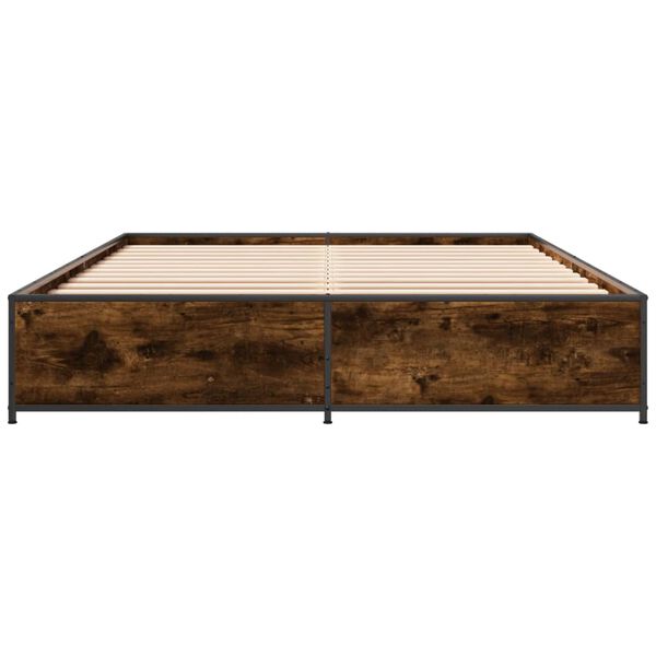 vidaXL Estructura cama madera ingenier&iacute;a metal roble ahumado 140x200cm