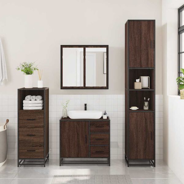 vidaXL Set de muebles ba&ntilde;o 3 pzas madera contrachapada roble marr&oacute;n